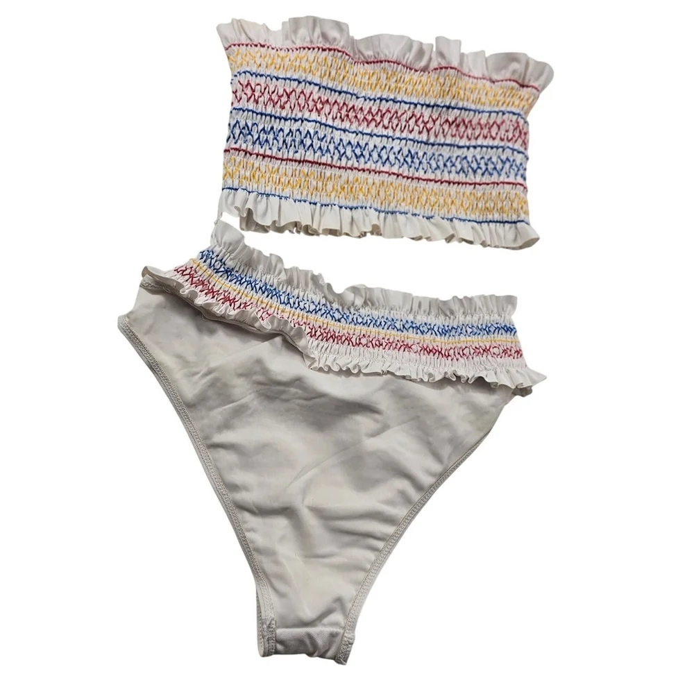 Juniors Bandeau Tube Top Bikini Bathing Suit Rainbow Frill Large